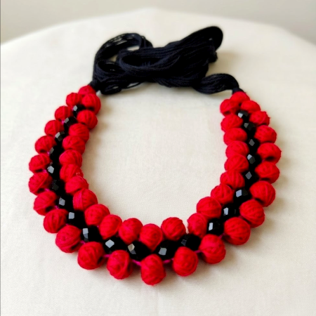 Handmade Jewelry Red Thread Bead Crystal Necklace